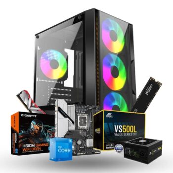 Prebuild PC | Intel Core i5 12400 | H610M GAMING WIFI DDR4 Motherboard | 16GB DDR4 Ram | 500GB Nvme SSD | 500W SMPS | RGB Gaming Cabinet with 3 Year Warranty