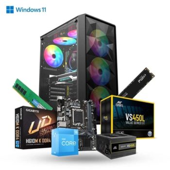 Prebuild PC | Intel Core i3 12100 |GIGABYTE H610M K DDR4 Motherboard | 8GB DDR4 Ram | 500GB Nvme SSD | 450W SMPS | RGB Gaming Cabinet with 3 Year Warranty
