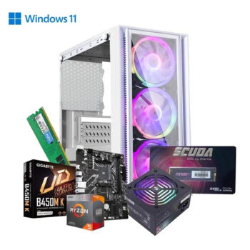 Prebuild Full Set PC | AMD Ryzen 5 4600g | 8GB DDR4 Ram | AMD Radeon Vega 8 Graphics | 256GB Nvme SSD | 450W Power Supply Tower PC | 24 Curved LED | Gaming Keyboard Mouse