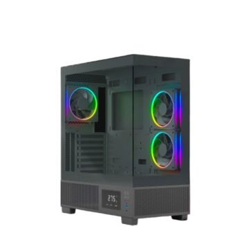 Ant Esports Crystal X3 LCD Mid Tower ATX, Micro-ATX, Mini-ITX Cabinet with 3x120mm ARGB Fan with Side Display- Black