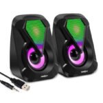 FRONTECH SPK-0004 2.0 USB Powered Multimedia Speakers with RGB Lights | 2 x 3W Drivers (5.2 cm) | AUX Connectivity | for Laptop, PC, Mobile (Black)