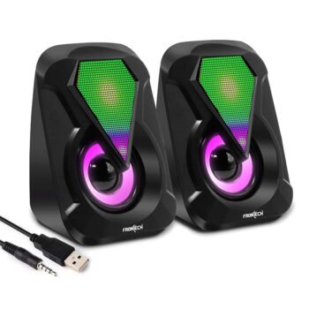 FRONTECH SPK-0004 2.0 USB Powered Multimedia Speakers with RGB Lights | 2 x 3W Drivers (5.2 cm) | AUX Connectivity | for Laptop, PC, Mobile (Black)