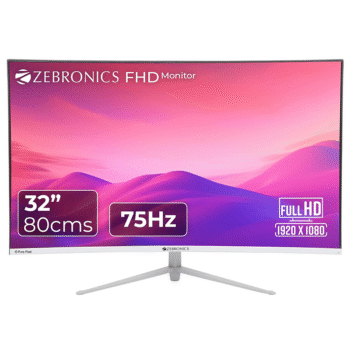 ZEBRONICS Zeb-AC32FHD LED Curved 75Hz 80Cm (32″) (81.28 Cm) 1920×1080 Pixels FHD Resolution Monitor with HDMI + VGA Dual Input, Built-in Speaker, Max 250 Nits Brightness, Black