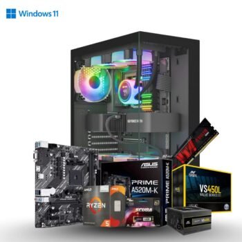 Prebuild PC | AMD Ryzen 5 3400g| 8GB Ram | 256GB SSD | 450W SMPS | RGB Gaming Cabinet with 3 Year Warranty